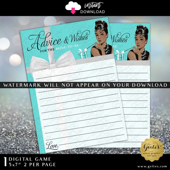 Breakfast Bridal Shower Advice & Wishes African American Audrey 5x7" Instant Download