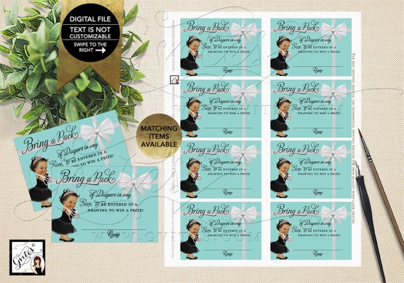 Diaper Raffle Baby and Co Party/ Baby Shower Inserts/ Printable. 3.5x2.5" 8 Sheet. {INSTANT DOWNLOAD/ Baby: Med Brunette}