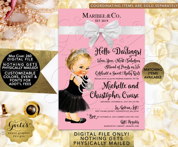 Baby Audrey Shower Baby & Co Pink Gold Princess Theme Printable Invitation.