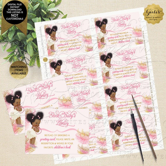 Pink Ivory & Gold Afro Puffs with Pink Bows Book Request | Instant Download 3.5x2.5"/8 Per Sheet by Gvites