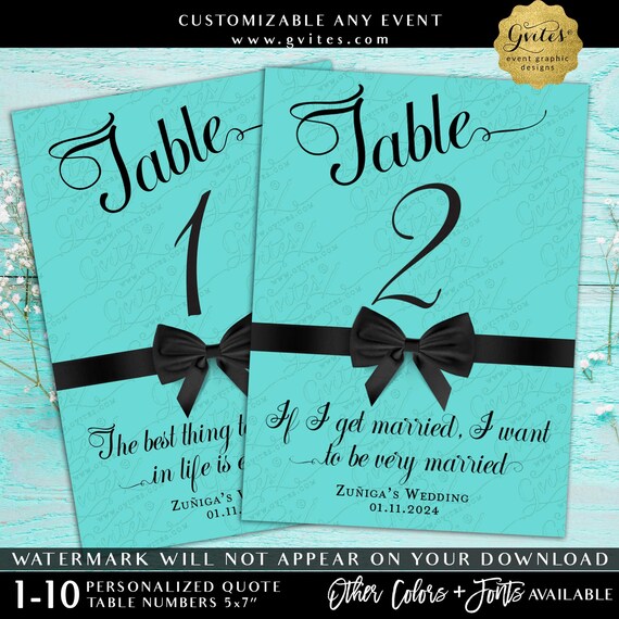 Printable Wedding Table Numbers with Quotes | Custom Seating Cards | Digital Download 5x7"