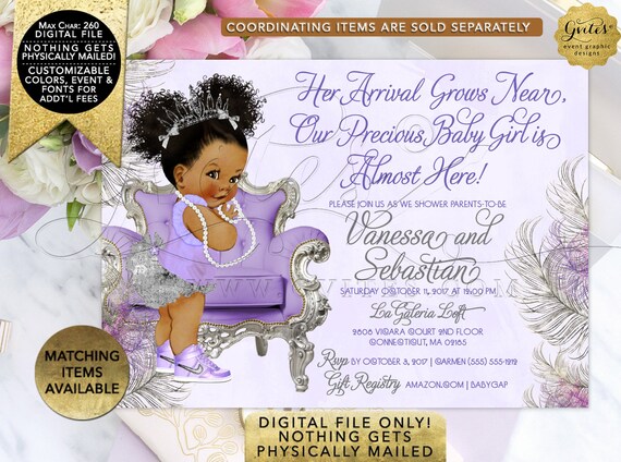 Her arrival grows near Purple Lavender Silver Baby Shower Invitation