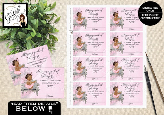Diaper raffle tickets cards | Pink Silver and White Baby Shower Feather Design. 3.5x2.5/ 8 Sheet.