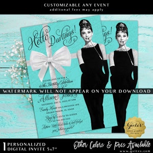 Personalized 30th/40th/50th ANY Birthday Invitation | Breakfast at Audrey Hepburn Vintage Theme | 5x7" Double Sided. Printable/Digital Only!