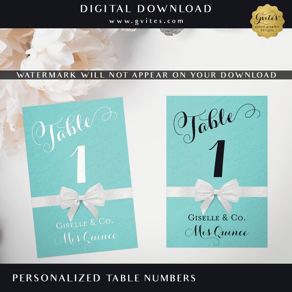 Mis Quince Table Numbers Sweet 15/16 Printable Cards Decorations Party Signs Personalized Blue Theme by Gvites