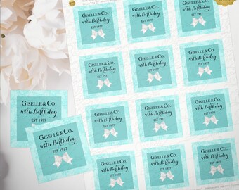 45th Birthday Personalized Vintage Blue Favor 2x2" Labels/Tags/Stickers for Party Favors by Gvites