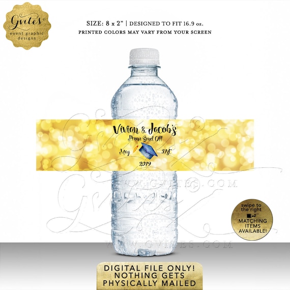 Prom Send Off Water Bottle Labels | Graduation Party Favors Gifts | Printable/ JPG/ PDF/ DIY 8x2" 5/ Per Sheet