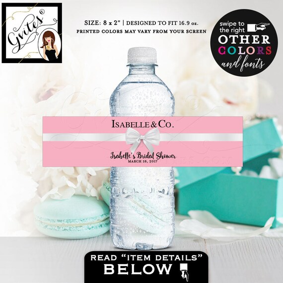 Bride and Co Water Bottle Labels in Pink - Audrey Hepburn Bridal Shower Theme Printable 8x2"/ 5 Per Sheet by Gvites