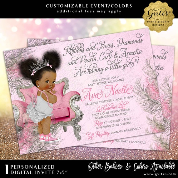 Pink and Silver Afro Puffs Princess Baby Shower