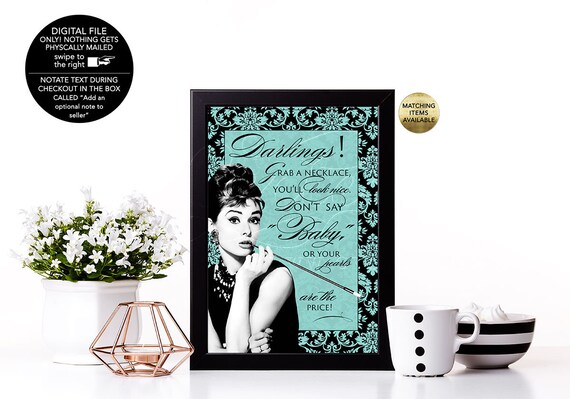 Don't Say Baby Necklace Bridal Shower Games Sign / Breakfast at Audrey Hepburn Printable Games 4x6 or 5x7