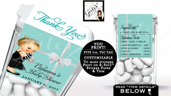 Baby Shower Tic Tac Labels/ Breakfast at & Co Stickers Candy Wrapper Party Favors/ Vintage baby Princess Thank You PRINTABLE Il_570xn