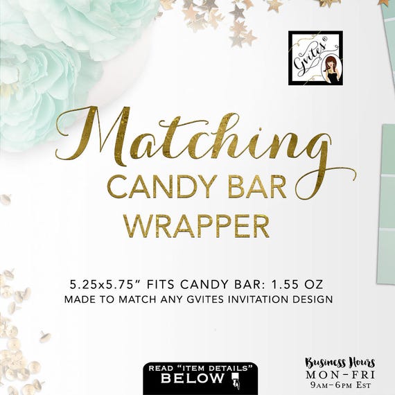 Candy Bar Wrapper Labels (1.55 Oz Hershey Bar) Add-on: Coordinate with any Gvites invitation design / Pink Gold Blue Silver Il_570xn