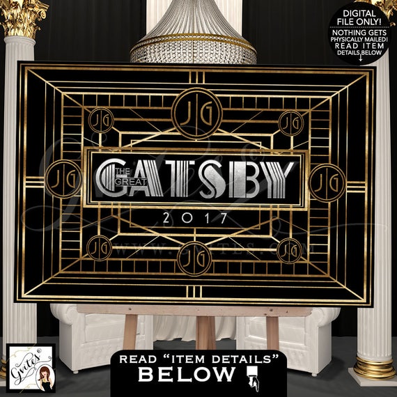 Great Gatsby Backdrop theme Party Banner Signs/ Black & Gold step and repeat 1920's party/ Gatsby Step and Repeat Selfie Station DIGITAL