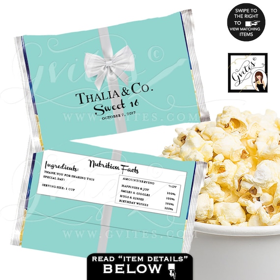 Modish Blue Microwave Popcorn Wrapper Sweet 16/Quinceanera Any Birthday. {6.63 x 9.86 1-Per Sheet}