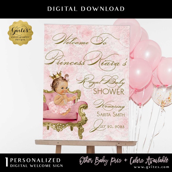 Pink and Gold Baby Shower Welcome Sign/ Princess Royal Baby Shower Poster Sign/ Princess Vintage Baby Shower Printable/ DIGITAL FILE ONLY!
