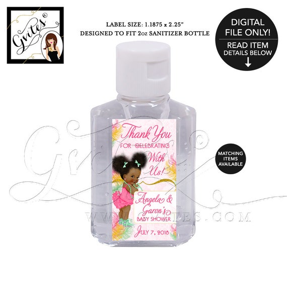 Sanitizer Baby Shower Personalized Labels | Pink Mint Yellow/ Gold Custom Stickers 16 Per Sheet.