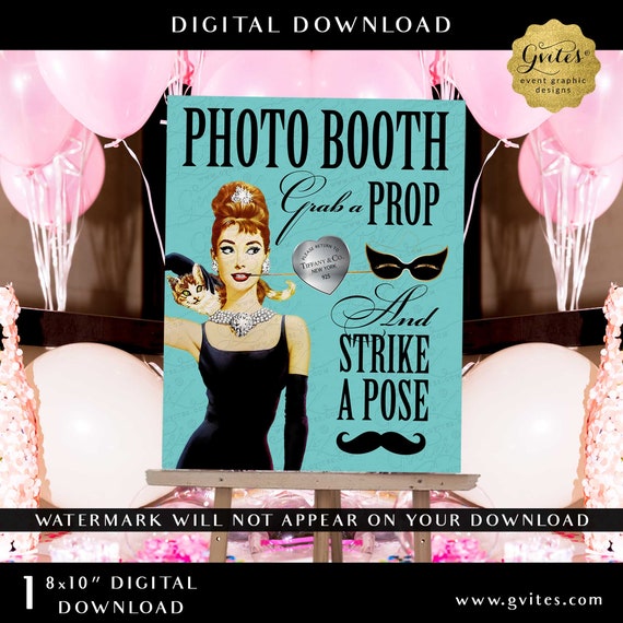 Photo Booth Poster Printable Turquoise Blue - Grab a prop and strike a pose Instant Download 8x10" by Gvites