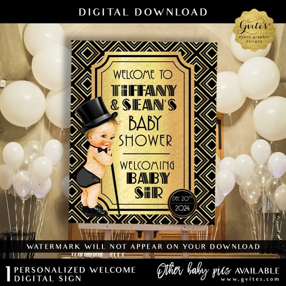 Printable Gatsby Boy Welcome Sign Poster | Digital File JPG + PDF