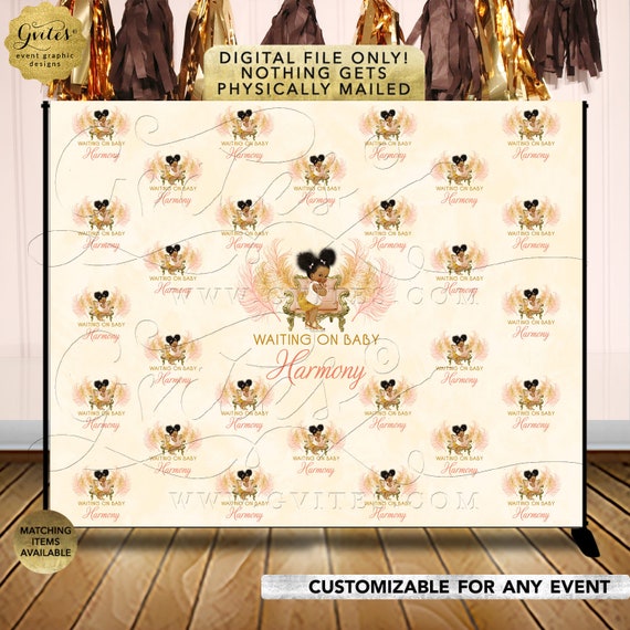 Step & Repeat Backdrop Baby Shower Personalized |  Pastel-Peach/Coral/Blush/Gold/Ivory | Afro Puffs Vintage | RAPCH-119