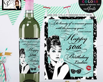 Audrey Hepburn Party Favors | Happy Birthday Wine Labels | Digital File JPG + PDF | by Gvites