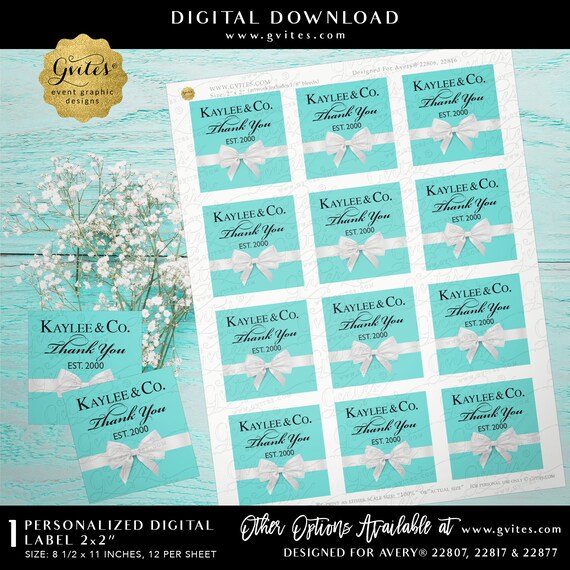 Blue Thank you tags  Personalized favors/ labels/ Stickers. Printable  2x2" 12/ Per Sheet.