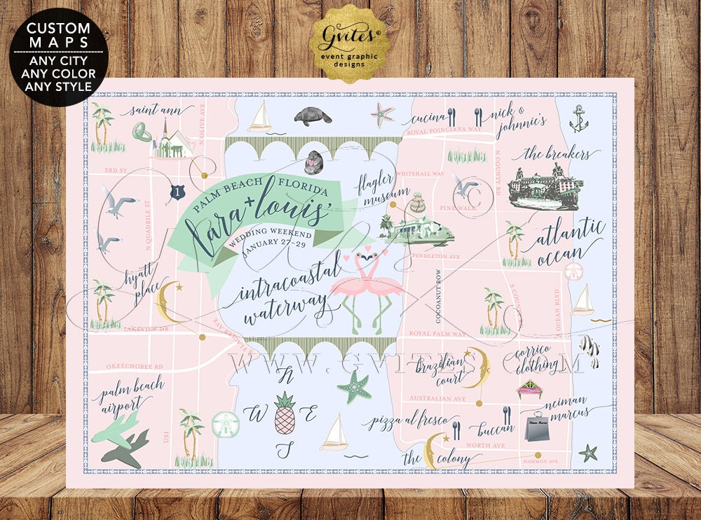 Palm Beach Wedding Maps For Welcome Gift Bags Destination