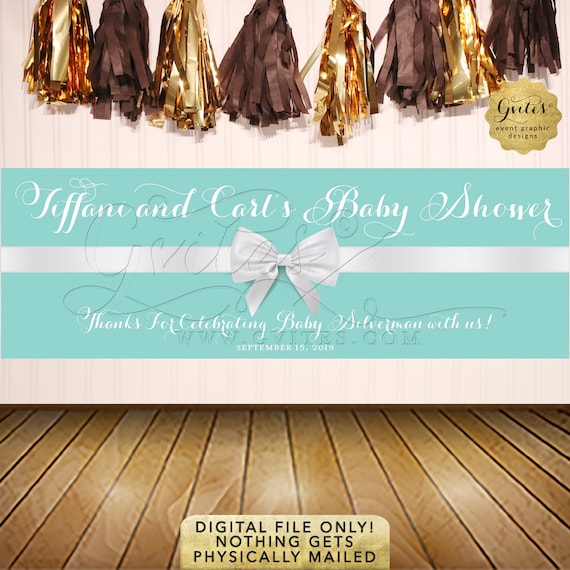 Baby & Co Shower Banner Printable/ Breakfast Themed White Bow/ Turquoise Blue/ Aqua/ Teal/ Robin Egg Blue Poster/ Vintage Party