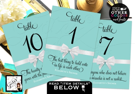 Personalized Wedding Table Numbers / Vintage Party Theme decorations / Audrey Hepburn quotes wedding bridal shower birthday Party