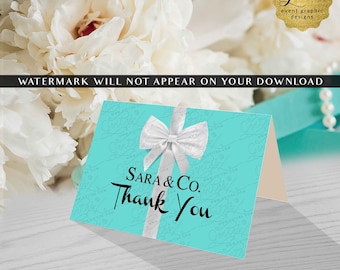 Thank You Card Breakfast at blue theme bridal shower/ baby birthday sweet 16. Digital file only.  5x3.5" 2 Per/ Sheet