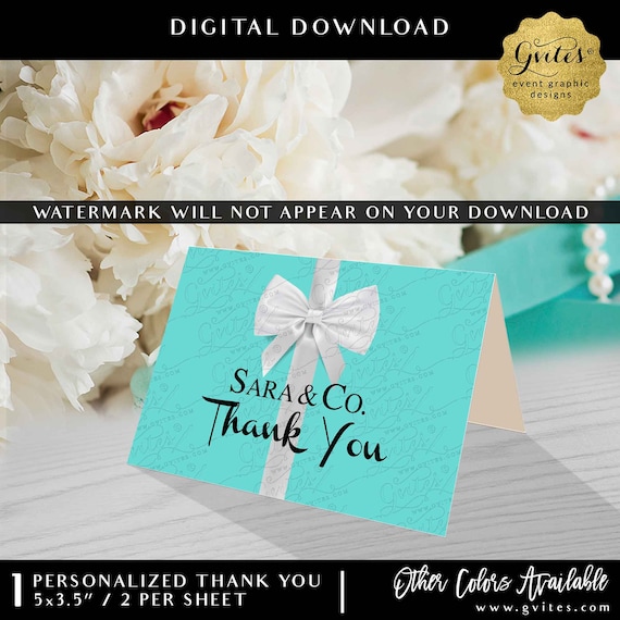 Thank You Card Name & Co Printable | Breakfast at blue theme. Digital file only.  5x3.5" 2 Per/ Sheet