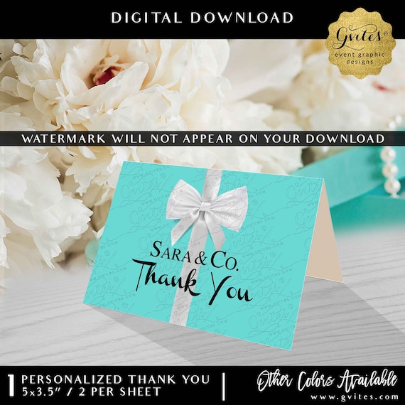 Thank You Card Breakfast at blue theme bridal shower/ baby birthday sweet 16. Digital file only.  5x3.5" 2 Per/ Sheet