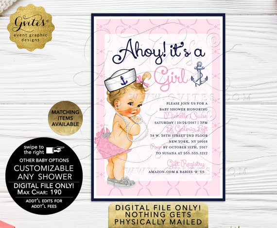 Nautical Baby Shower Bundle Package. Printable Invitation/Welcome Sign & Mini Wine Labels for party favors.