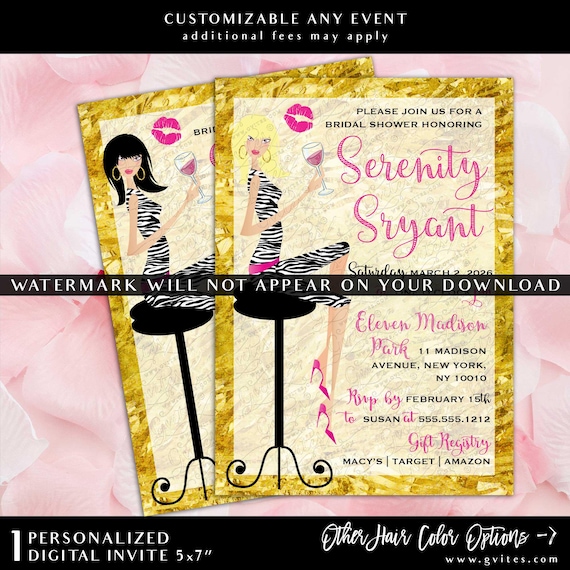 Gold Modern Bridal Shower Invitation Editable Text | Snake Skin Glitter Pattern Digital Download 5x7"