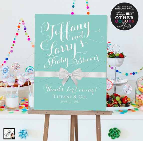 Custom Welcome Signs Baby Shower Breakfast at & Co/ Printable Blue Poster/ Vintage Party