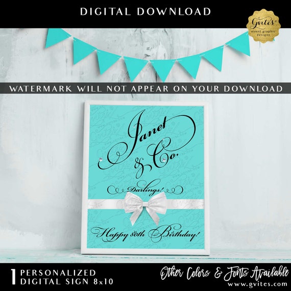 Name & Co Happy 80th Birthday Party Decor Sign Personalized | Digital Download 8x10"