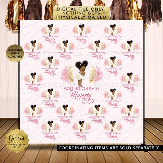 Pink Ivory Gold Girl Baby Shower Afro Puffs Pink Bows Step & Repeat Backdrop