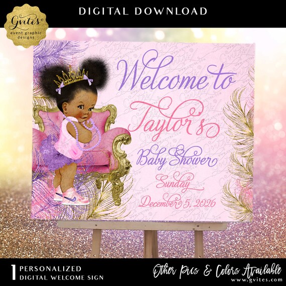 Printable Pink Purple Lavender & Gold Welcome Sign Baby Shower Princess Theme | Digital File PDF + JPG