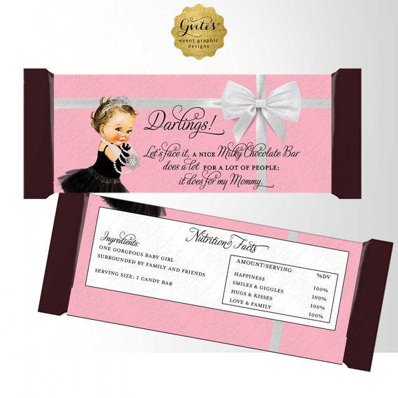 Personalized Hershey Chocolate Bar Label Baby Shower in Rose Pink & White Vintage Baby Princess Party Favor Digital File. 2/Per Page