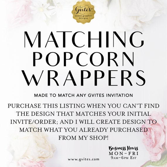 Matching Popcorn Wrappers Add-on - To coordinate with any Gvites invitation design