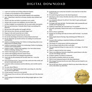 May include: A digital download graphic featuring a numbered list of 49 quotes in black text on a white background. The list includes famous sayings about life, love, and happiness. A gold textured badge with the text Gvites event graphic designs is visible.