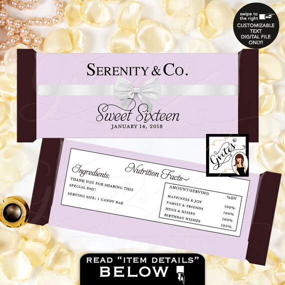 Sweet 16 Printable Hershey Candy Bar Wrapper Printable Lavender and White Digital Download