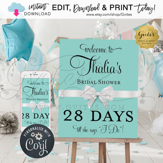 Welcome Countdown Bridal Shower Sign/Poster. Bride Co/Printable/Breakfast themed. EDIT YOURSELF {Includes: 22x28"+18x24"+16x20"&11x14} Il_570xn