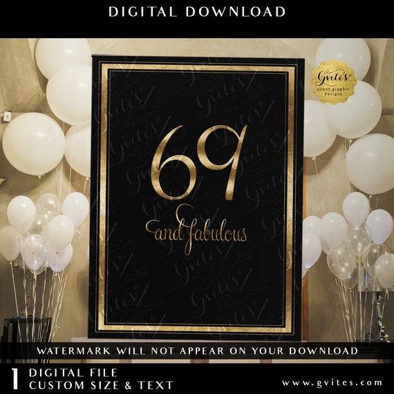 Personalized Birthday Printable Sign | Black Gold Party Sign Banner | Gatsby 1920s Theme Decoration | Digital Download ANY Size ANY Birthday
