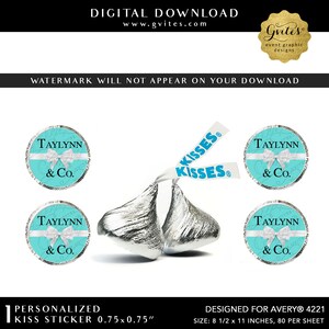 Hershey-kusstickers blauw | Ontbijtthema/Name & Co-feestje afdrukbare gunsten | Digitale jpg + pdf