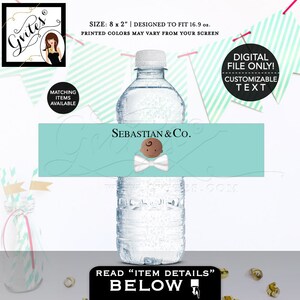 Archivo digital de etiquetas de botellas de agua personalizadas con estilo Baby and Co {8x2" 5 por hoja}