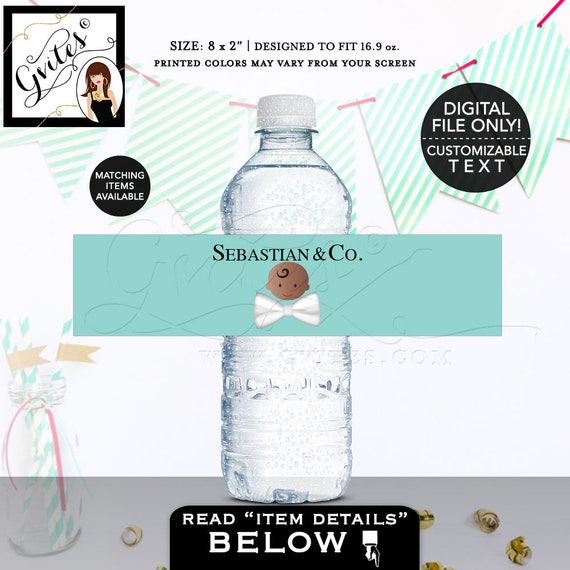 Baby and Co Styled Custom Water Bottle Labels Digital File {8x2" 5 Per Sheet}