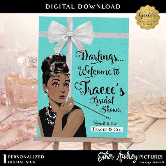Welcome Bridal Shower Poster Signs | African American Caucasian Audrey Hepburn Party Theme. Printable