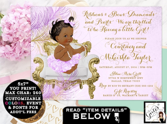 Lavender White & Gold Baby Shower invitations/ African American | Digital File Only JPG + PDF Format | By Gvites