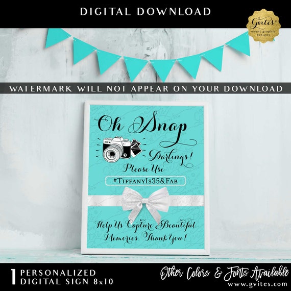 Oh Snap Custom Hashtag Social Media Printable Sign Personalized 8x10
