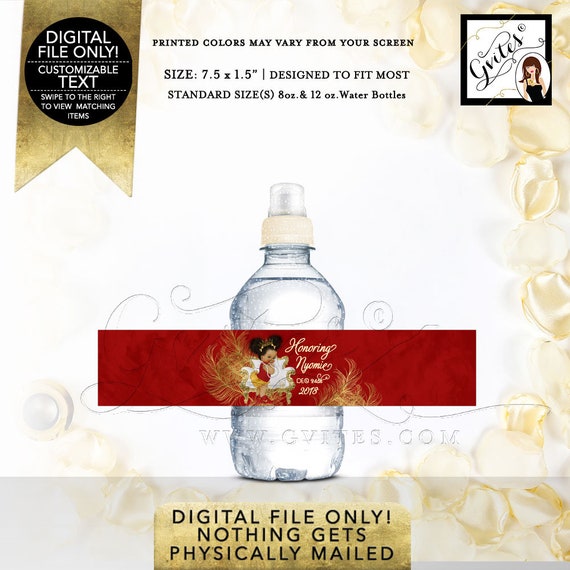 MINI Water Bottle Labels Red & Gold Baby Shower / ANY Holiday Christmas 4th of July Memorial Day Labor Day Summer Party / Fits 8oz - 12oz
